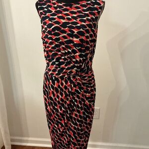 Cache Navy and Red Abstract Midi Dress